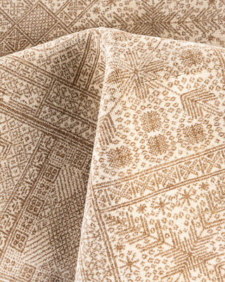 Traditional Ikat Hand Knotted Geometric Wool Ivory Area Rug 9' 2" x 12' 4"