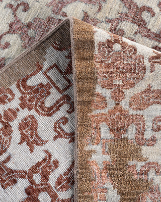 Traditional Ikat Hand Knotted Abstract Silk & Wool Blend Brown Area Rug 9' 1" x 12' 1"