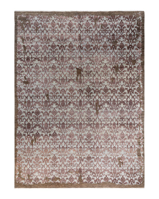 Traditional Ikat Hand Knotted Abstract Silk & Wool Blend Brown Area Rug 9' 1" x 12' 1"