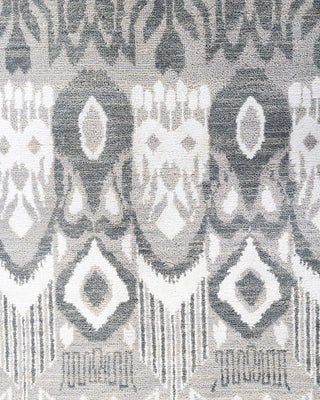 Traditional Ikat Hand Knotted Floral Silk & Wool Blend Gray Area Rug 8' 0" x 10' 5"