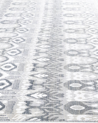 Traditional Ikat Hand Knotted Floral Silk & Wool Blend Gray Area Rug 8' 0" x 10' 5"