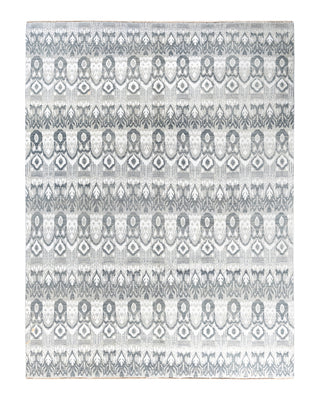 Traditional Ikat Hand Knotted Floral Silk & Wool Blend Gray Area Rug 8' 0" x 10' 5"