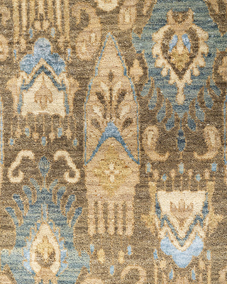 Traditional Ikat Hand Knotted Geometric Silk & Wool Blend Brown Area Rug 9' 0" x 12' 0"