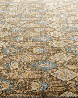 Traditional Ikat Hand Knotted Geometric Silk & Wool Blend Brown Area Rug 9' 0" x 12' 0"