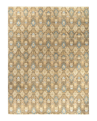 Traditional Ikat Hand Knotted Geometric Silk & Wool Blend Brown Area Rug 9' 0" x 12' 0"