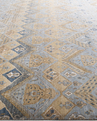 Traditional Ikat Hand Knotted Geometric Silk & Wool Blend Gray Area Rug 9' 1" x 11' 10"