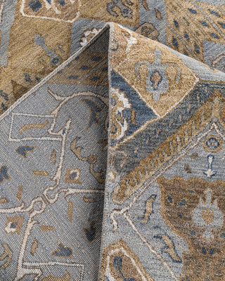 Traditional Ikat Hand Knotted Geometric Silk & Wool Blend Gray Area Rug 9' 1" x 11' 10"