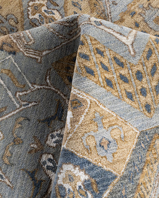 Traditional Ikat Hand Knotted Geometric Silk & Wool Blend Gray Area Rug 9' 1" x 11' 10"