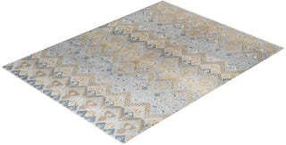 Traditional Ikat Hand Knotted Geometric Silk & Wool Blend Gray Area Rug 9' 1" x 11' 10"