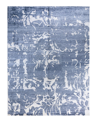 Contemporary Modern Hand Knotted Abstract Silk Gray Area Rug 9' 3" x 12' 0"