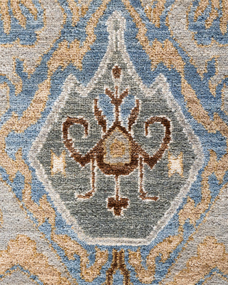 Traditional Ikat Hand Knotted Floral Silk & Wool Blend Gray Area Rug 8' 1" x 8' 4"