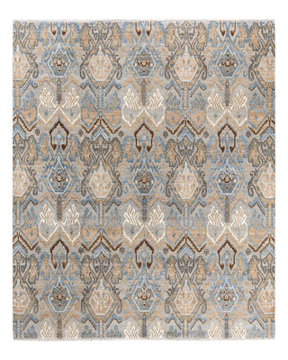 Traditional Ikat Hand Knotted Floral Silk & Wool Blend Gray Area Rug 8' 1" x 8' 4"