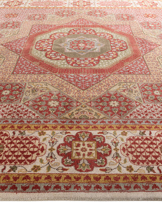 Traditional Ikat Hand Knotted Oriental Wool White Area Rug 9' 1" x 12' 2"