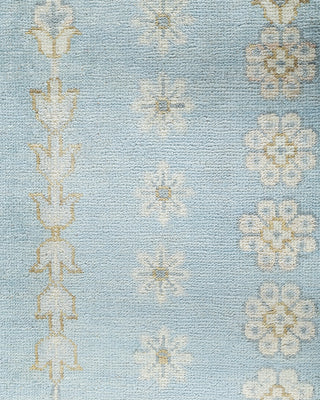 Traditional Khotan Hand Knotted Floral Wool Blue Area Rug 9' 1" x 12' 1"