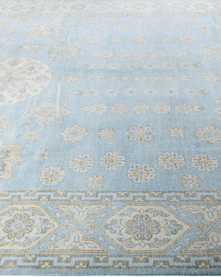 Traditional Khotan Hand Knotted Floral Wool Blue Area Rug 9' 1" x 12' 1"