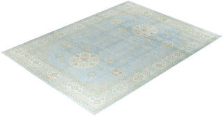 Traditional Khotan Hand Knotted Floral Wool Blue Area Rug 9' 1" x 12' 1"