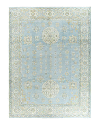 Traditional Khotan Hand Knotted Floral Wool Blue Area Rug 9' 1" x 12' 1"