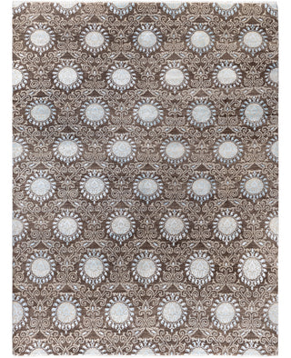 Traditional Floral Wool, Silk Hand Knotted Brown Area Rug 9' 1" x 11' 10"