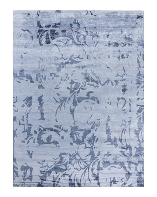 Contemporary Modern Hand Knotted Abstract Silk Gray Area Rug 9' 1" x 12' 1"
