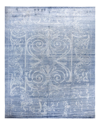 Contemporary Modern Hand Knotted Abstract Silk Gray Area Rug 8' 1" x 10' 1"