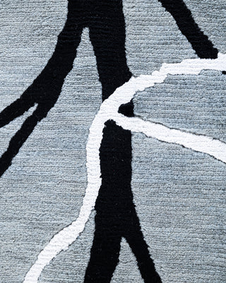 Contemporary Modern Hand Knotted Abstract Silk & Wool Blend Gray Area Rug 9' 0" x 12' 0"
