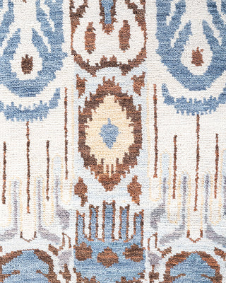 Traditional Ikat Hand Knotted Floral Wool Beige Area Rug 7' 10" x 10' 0"