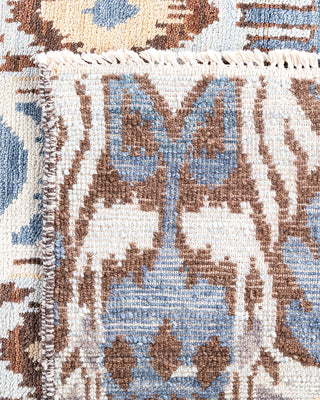 Traditional Ikat Hand Knotted Floral Wool Beige Area Rug 7' 10" x 10' 0"