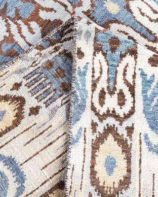 Traditional Ikat Hand Knotted Floral Wool Beige Area Rug 7' 10" x 10' 0"