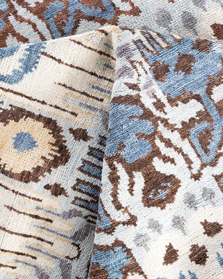 Traditional Ikat Hand Knotted Floral Wool Beige Area Rug 7' 10" x 10' 0"
