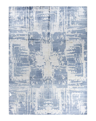 Contemporary Modern Hand Knotted Abstract Silk Gray Area Rug 9' 1" x 12' 2"