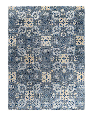 Contemporary Modern Hand Knotted Geometric Wool Gray Area Rug 9' 1" x 12' 2"