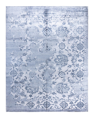 Contemporary Modern Hand Knotted Floral Silk Gray Area Rug 9' 4" x 12' 1"