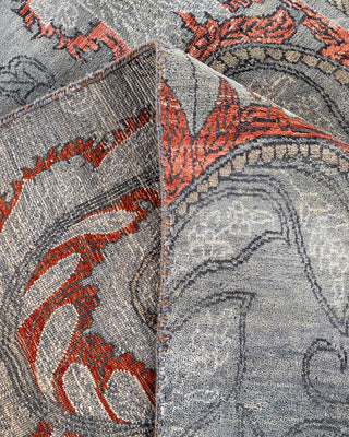 Traditional Ikat Hand Knotted Floral Silk & Wool Blend Gray Area Rug 7' 10" x 9' 10"