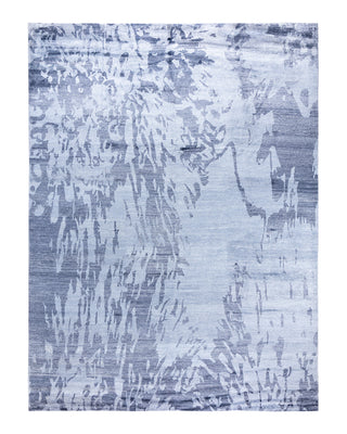 Contemporary Modern Hand Knotted Abstract Silk Gray Area Rug 9' 1" x 12' 1"