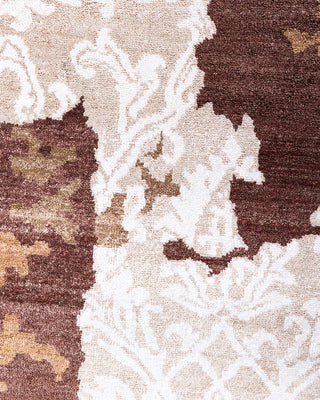 Traditional Ikat Hand Knotted Abstract Silk Brown Area Rug 8' 1" x 9' 10"