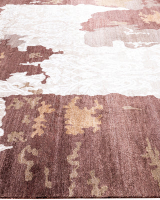 Traditional Ikat Hand Knotted Abstract Silk Brown Area Rug 8' 1" x 9' 10"