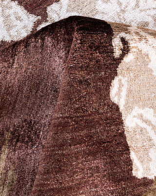 Traditional Ikat Hand Knotted Abstract Silk Brown Area Rug 8' 1" x 9' 10"