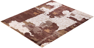 Traditional Ikat Hand Knotted Abstract Silk Brown Area Rug 8' 1" x 9' 10"