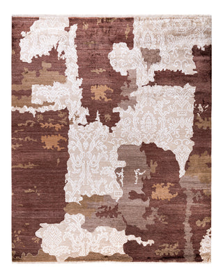 Traditional Ikat Hand Knotted Abstract Silk Brown Area Rug 8' 1" x 9' 10"