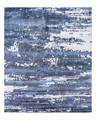 Contemporary Modern Hand Knotted Abstract Silk Black Area Rug 8' 1" x 10' 1"