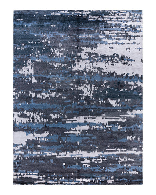 Contemporary Modern Hand Knotted Abstract Silk Black Area Rug 9' 1" x 12' 1"