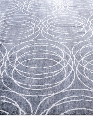 Contemporary Modern Hand Knotted Geometric Silk Gray Area Rug 8' 0" x 10' 0"