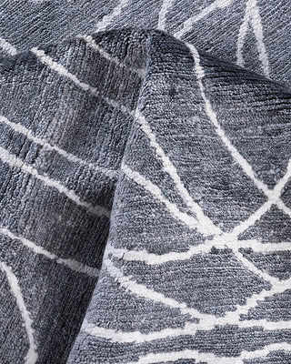 Contemporary Modern Hand Knotted Geometric Silk Gray Area Rug 8' 0" x 10' 0"