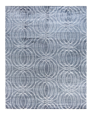 Contemporary Modern Hand Knotted Geometric Silk Gray Area Rug 8' 0" x 10' 0"