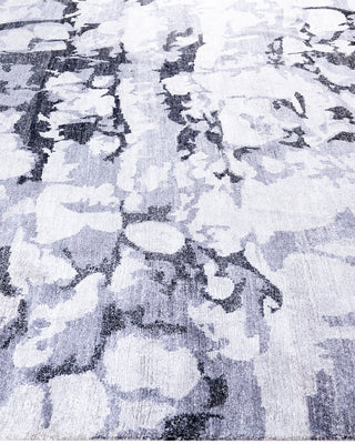 Contemporary Modern Hand Knotted Abstract Silk Gray Area Rug 8' 1" x 10' 1"