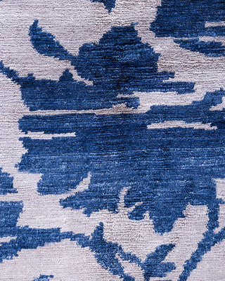 Contemporary Modern Hand Knotted Abstract Silk Blue Area Rug 8' 1" x 10' 1"