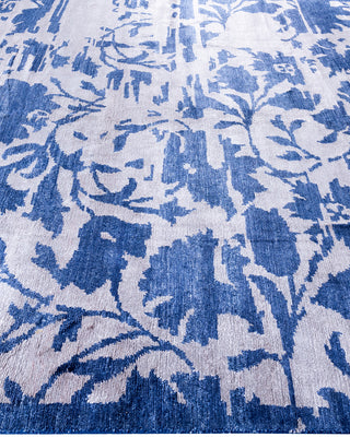 Contemporary Modern Hand Knotted Abstract Silk Blue Area Rug 8' 1" x 10' 1"