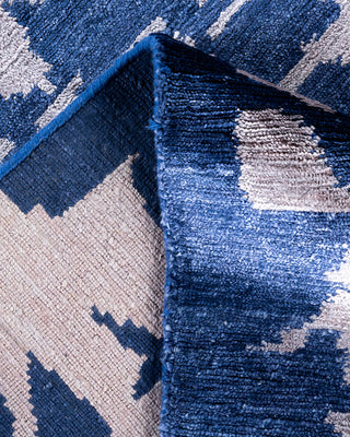 Contemporary Modern Hand Knotted Abstract Silk Blue Area Rug 8' 1" x 10' 1"