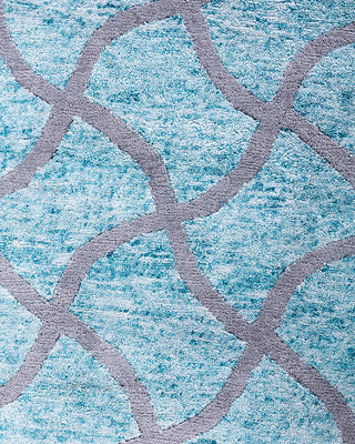 Contemporary Modern Hand Knotted Checkered Silk Green Area Rug 9' 0" x 12' 4"