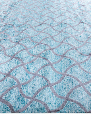 Contemporary Modern Hand Knotted Checkered Silk Green Area Rug 9' 0" x 12' 4"